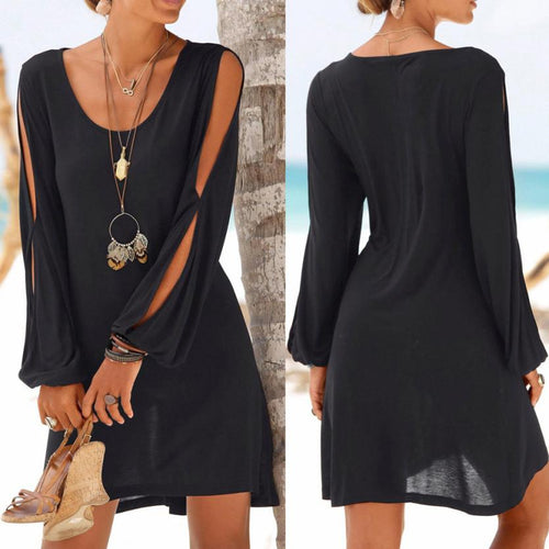dress Fashion Women Casual O-Neck