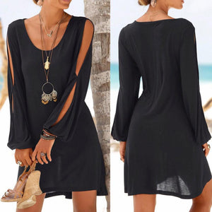 dress Fashion Women Casual O-Neck