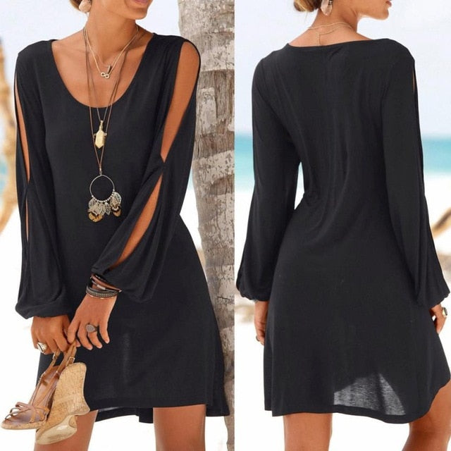 dress Fashion Women Casual O-Neck