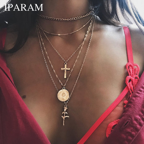 Cross Necklaces For Women Charm Gold Color