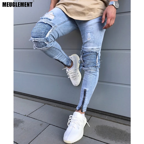 Sweatpants Skinny Motorcycle Denim Pants