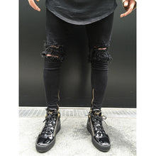 Load image into Gallery viewer, Sweatpants Skinny Motorcycle Denim Pants
