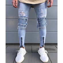 Load image into Gallery viewer, Sweatpants Skinny Motorcycle Denim Pants