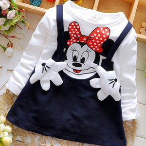 2018 New Summer Cotton Baby Girls Cartoon Long Sleeves Dress Children's Clothing Kids Princess Dresses Casual Clothes 0-2Years