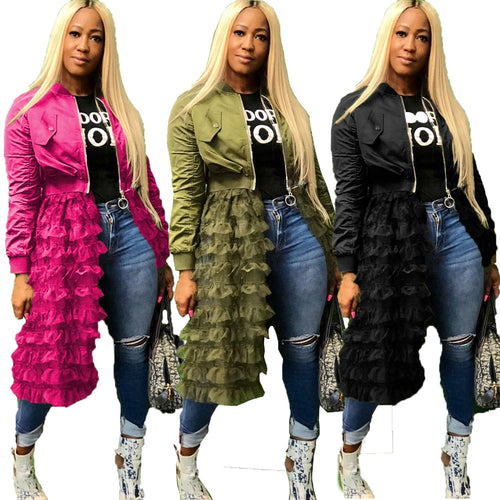 Jackets Fashion Mesh Patchwork Zipper Coats
