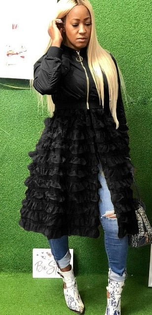 Jackets Fashion Mesh Patchwork Zipper Coats