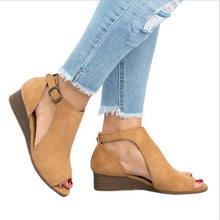 Load image into Gallery viewer, woman wedge buckles fish mouth sandals