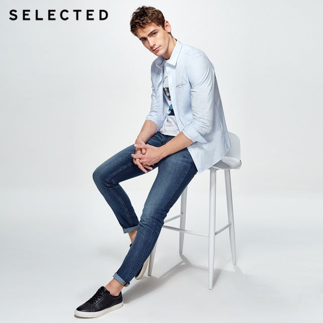 Cotton-blend slim faded and washed jean