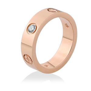 Rose Gold Stainless Steel Ring With Crystal