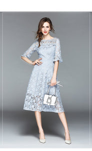 Summer Hollowed-out Horns Sleeved Lace Dress