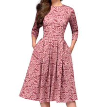 Load image into Gallery viewer, Summer Party Dress Women Elegent Floral Print Half Sleeve Midi Dress Vintage O Neck Pocket Party Dresses Vestidos