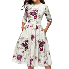 Load image into Gallery viewer, Summer Party Dress Women Elegent Floral Print Half Sleeve Midi Dress Vintage O Neck Pocket Party Dresses Vestidos