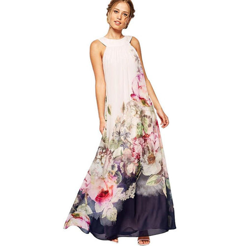 Maxi Dress Women Fashion Sleeveless Floral