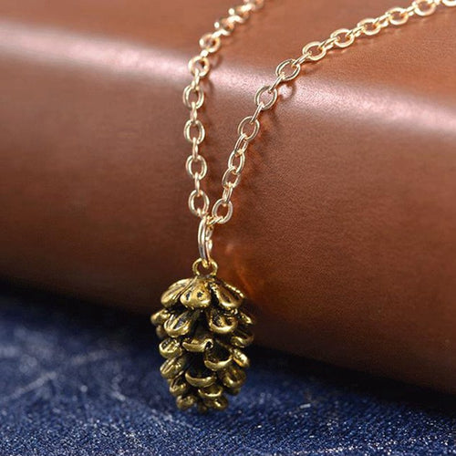 Fashion Pine Tree Specimen Necklace Jewrly Simple Trend Pine Tree Fruit Pendant Necklace  For Women Girl Gift