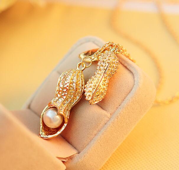 TTMM Jewrly Long necklaces Imitation pearl Gold Exquisite Peanut pendant necklace for women N305