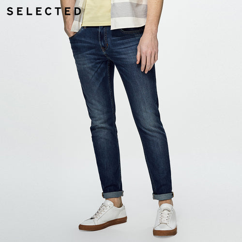 Cotton-blend slim faded and washed jean